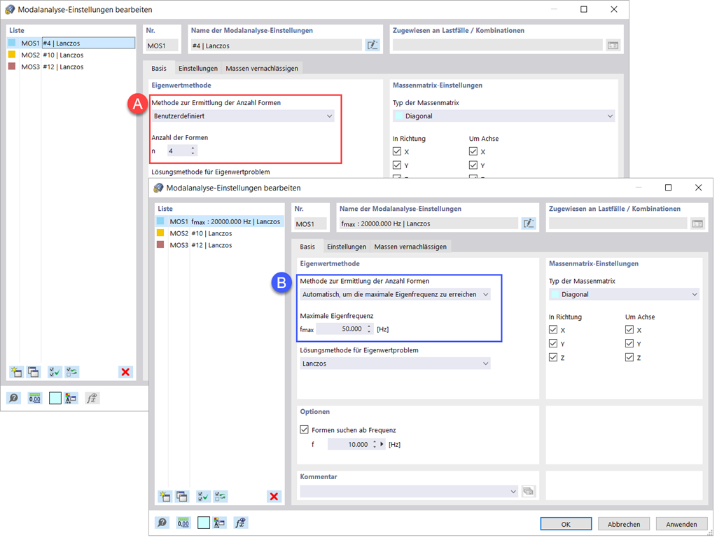 Methoden zur Ermittlung der Anzahl der Eigenformen