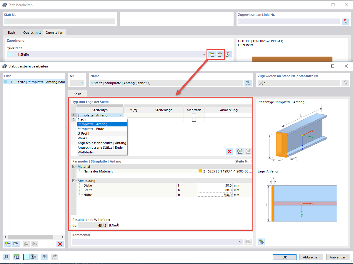 FAQ 005252 | Wie kann ich eine Wölbfeder oder Wölbeinspannung definieren?