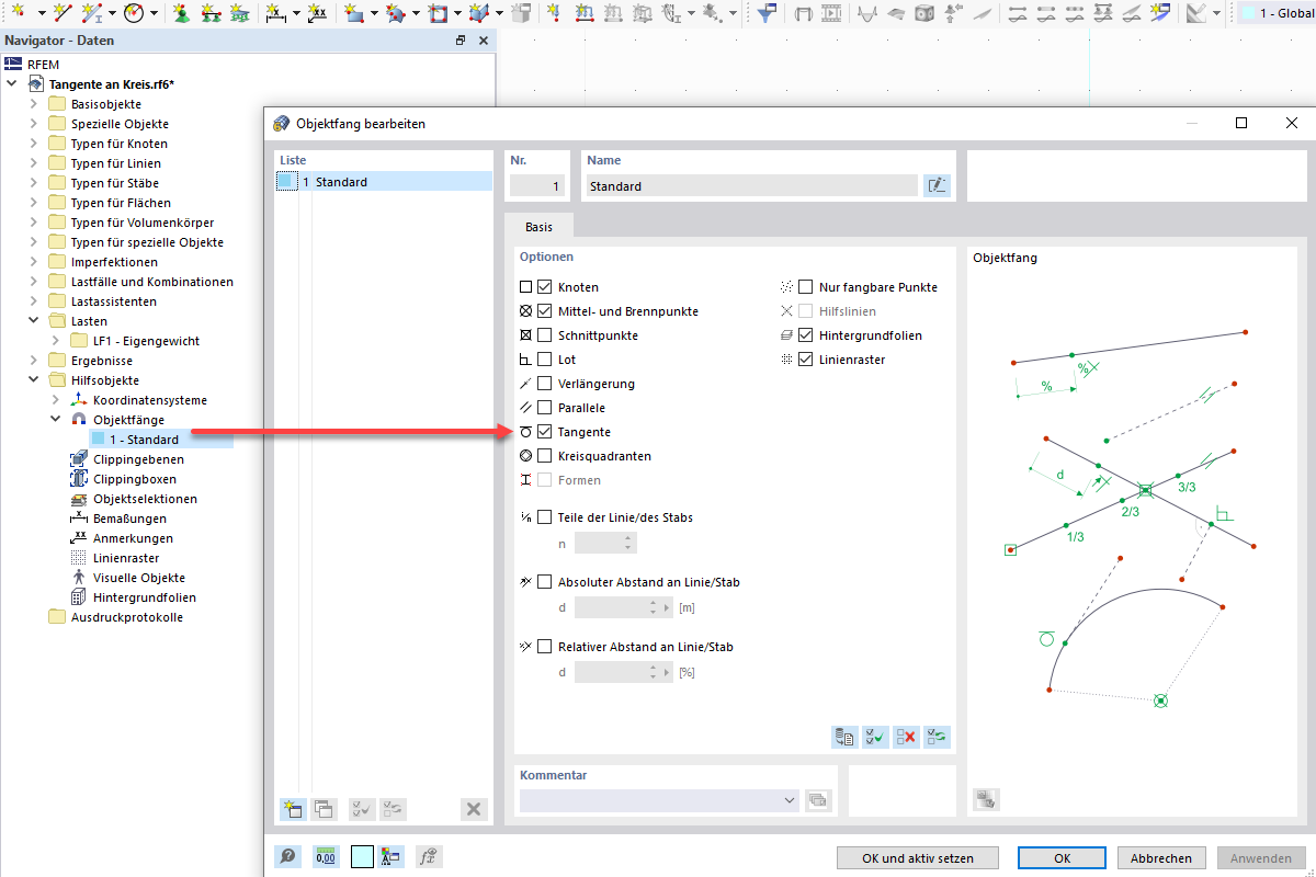 FAQ 005253 | Gibt es in RFEM 6 eine einfache Möglichkeit, eine Tangente an einen Kreis zu generieren?