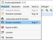 Druckereinstellungen im Ausdruckprotokoll-Menü aufrufen