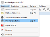 Druckereinstellungen im Ausdruckprotokoll-Menü aufrufen