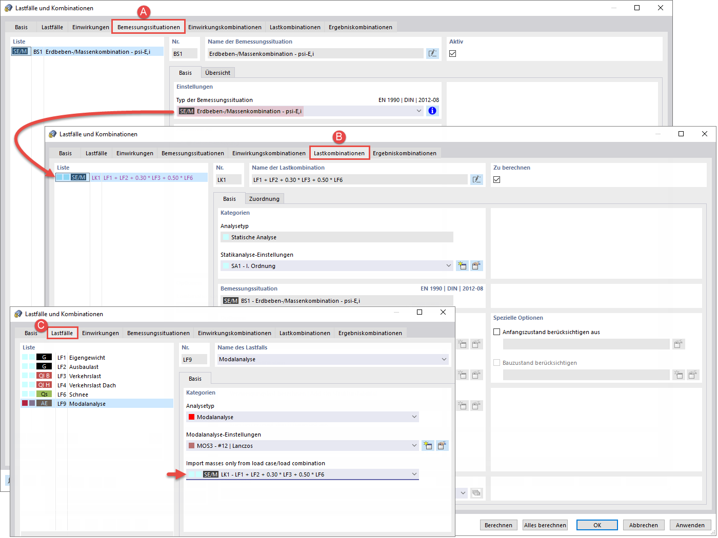 Massen aus Lastkombination nach Norm übernehmen
