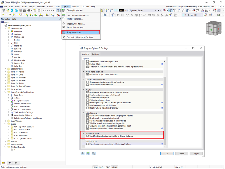FAQ 005257 | Ich arbeite derzeit im Ausland und muss mich manchmal gegen hohe Gebühren mit mobilen Daten in das Programm einloggen. Wie hoch ist der Datenverbrauch beim Betrieb von RFEM?