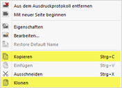 Kontextmenü-Optionen zum Kopieren oder Klonen