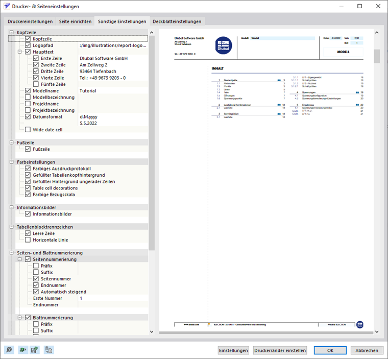 Firmennamen in Kopfzeile definieren