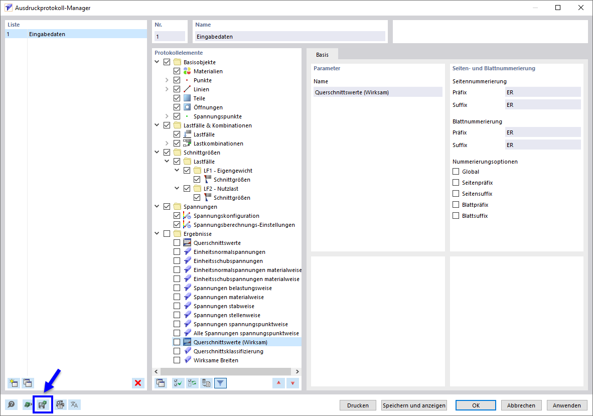 Selektiertes Ausdruckprotokoll als Vorlage speichern