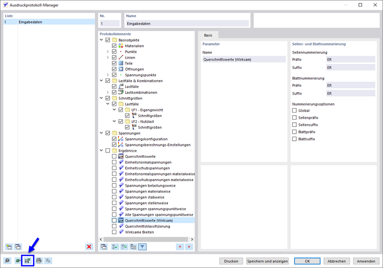 Selektiertes Ausdruckprotokoll als Vorlage speichern