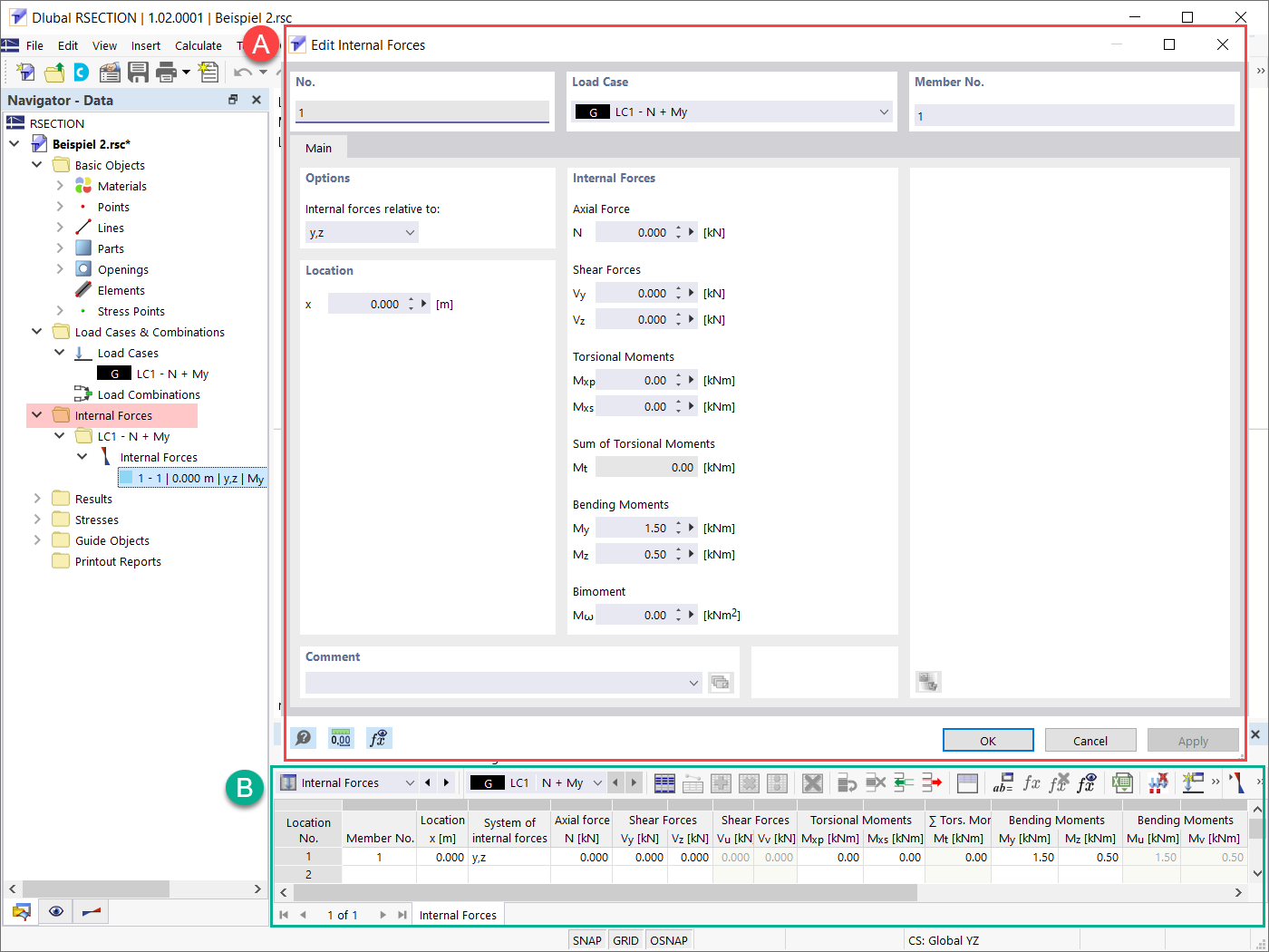 Schnittkräfte definieren