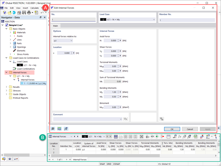 Schnittkräfte definieren