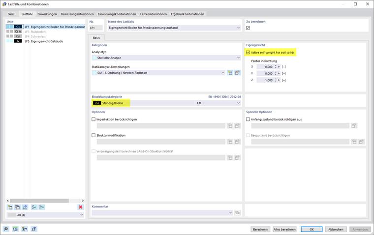 Eigengewicht nur für Bodenvolumenkörper