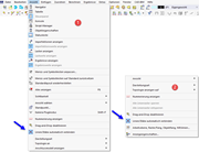 Funktion 'Linien/Stäbe automatisch verbinden' in Menü (1) und allgemeinem Kontextmenü (2)