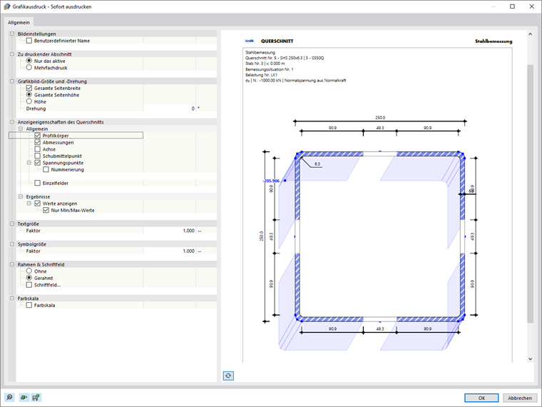 Ergebnisverlauf im Querschnitt - Grafikausdruck