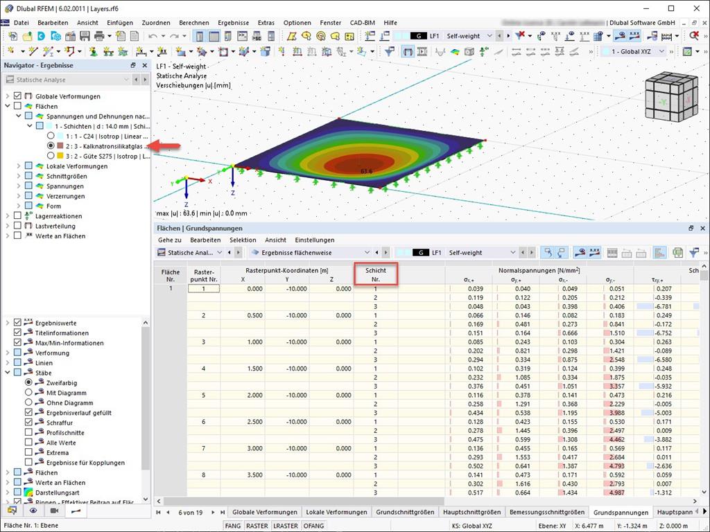 Feature 002432 | Flächenergebnistabellen mit schichtweiser Ergebnisdarstellung