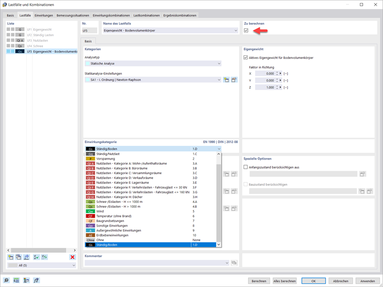 Eigengewicht des Bodenvolumenkörpers