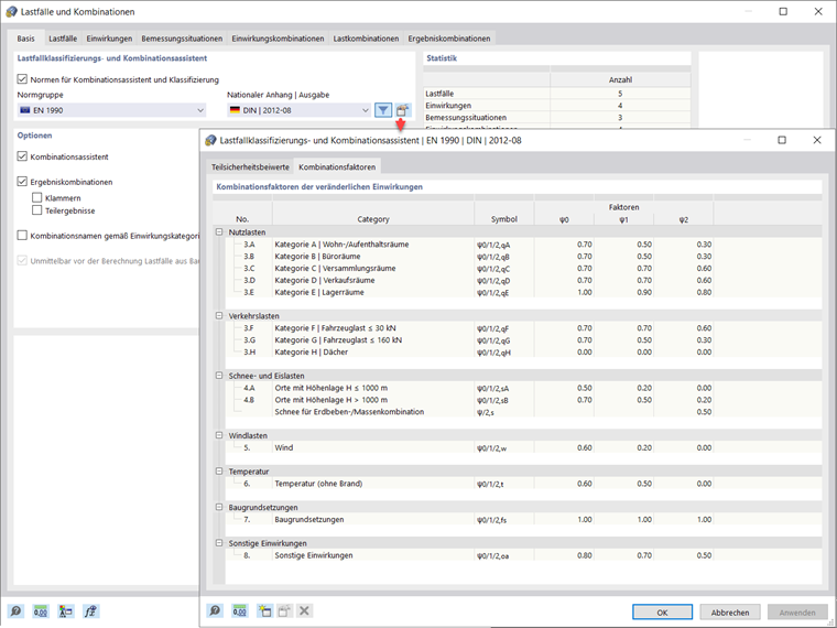 Lastfallklassifizierungs- und Kombinationsassistent