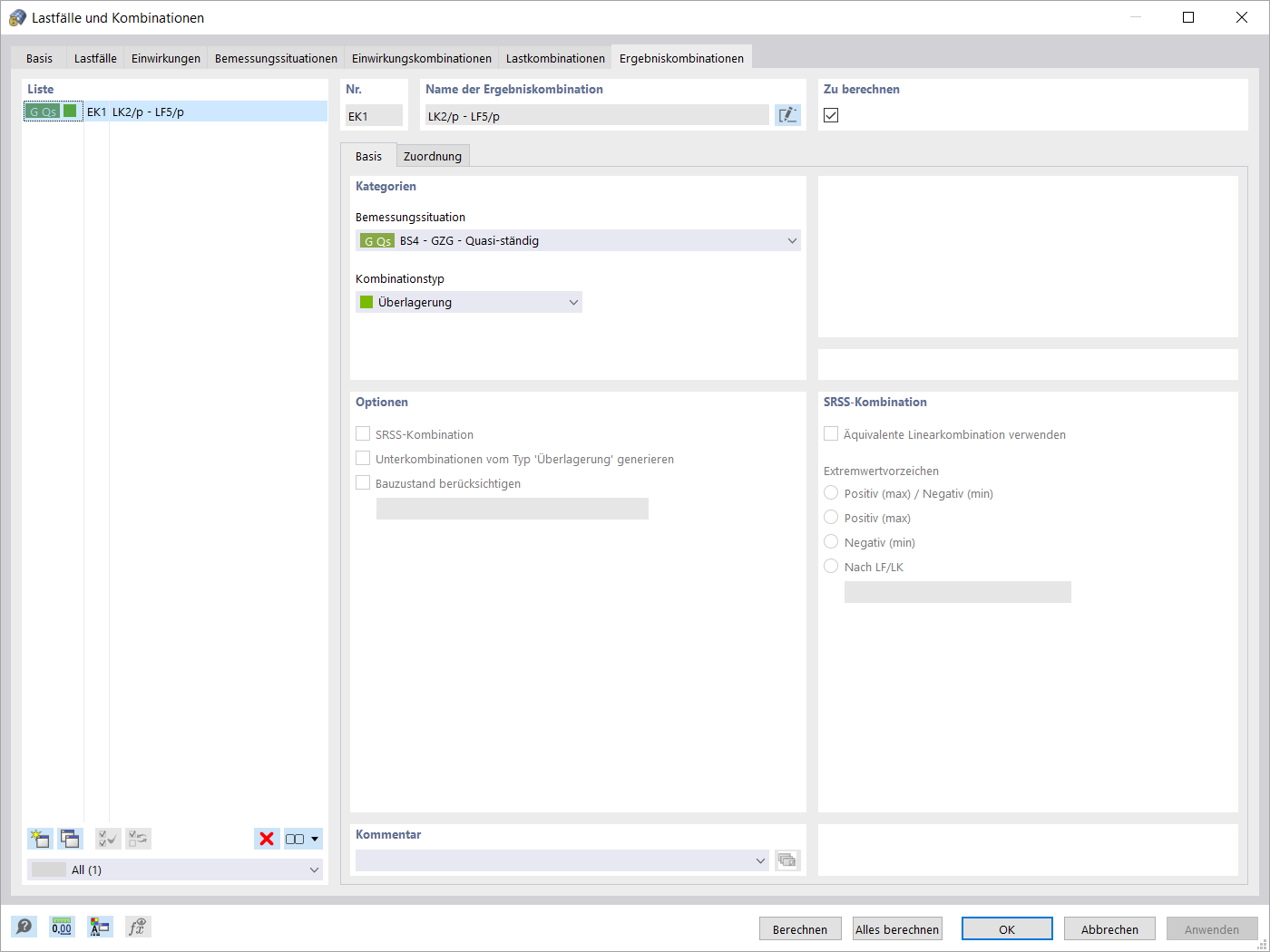 Ergebniskombinationen