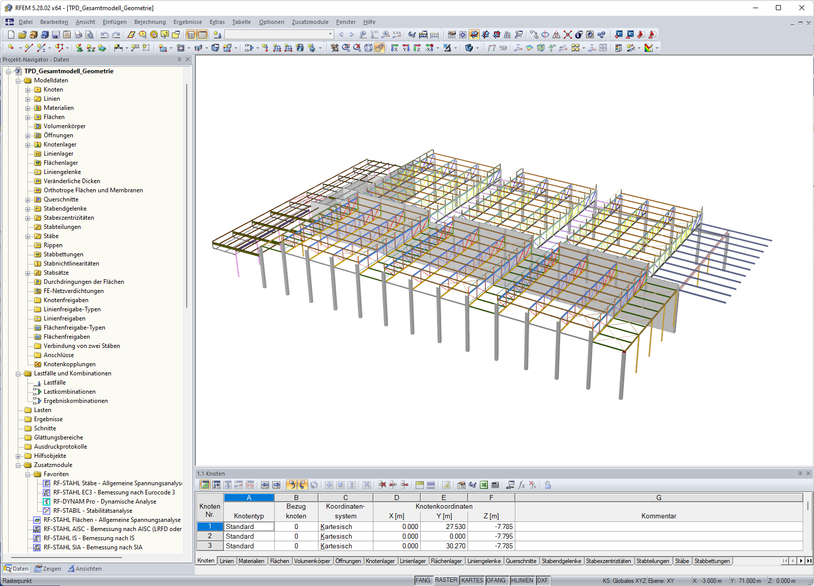 Gesamtmodell der Hallen in RFEM (Für Präsentationszwecke, © Isenmann Ingenieure)