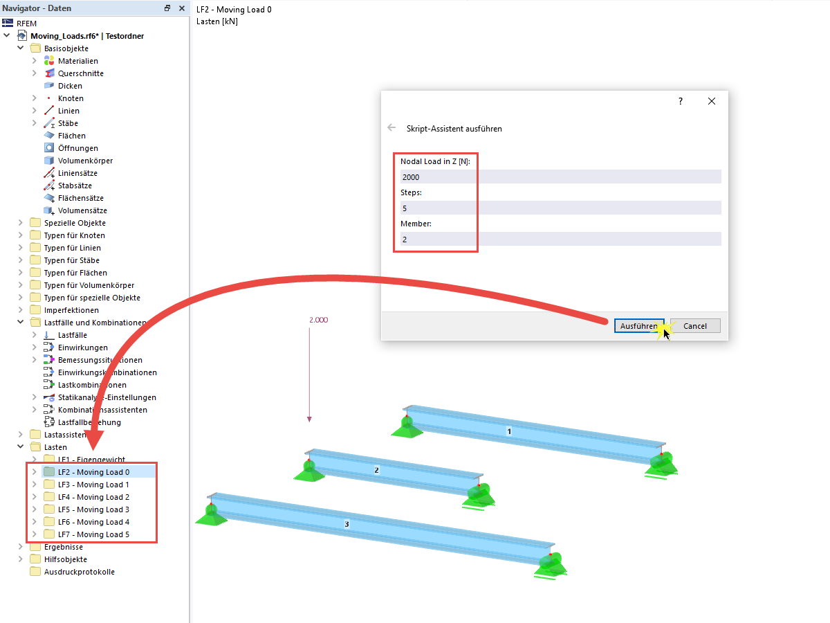 FAQ 005270 | Ich möchte in meinem Modell gerne Wanderlasten an Stäben aufbringen, finde aber das Zusatzmodul RF-BEWEG nicht. Was kann ich tun?