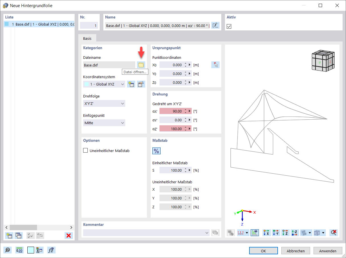 Neue Hintergrundfolie