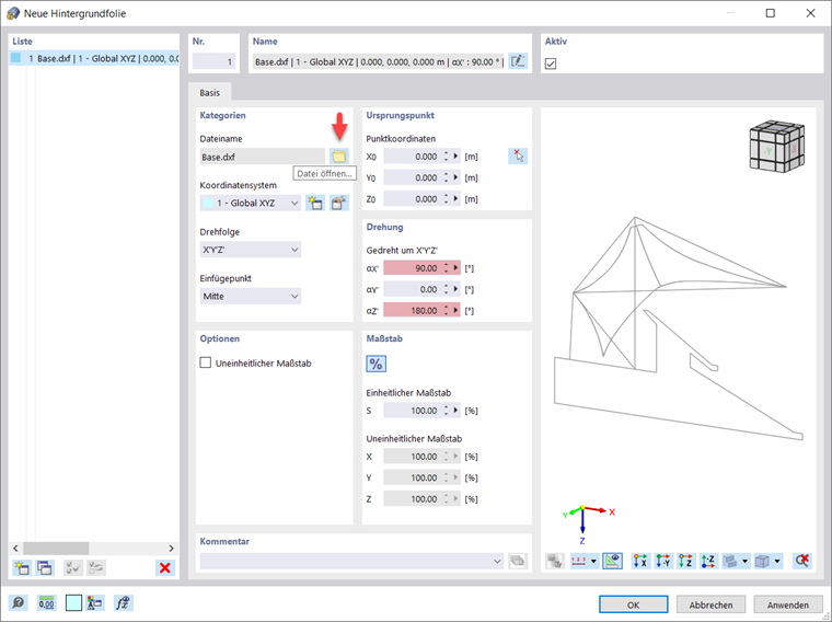 Neue Hintergrundfolie