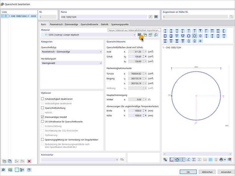 Querschnitt bearbeiten: Basis