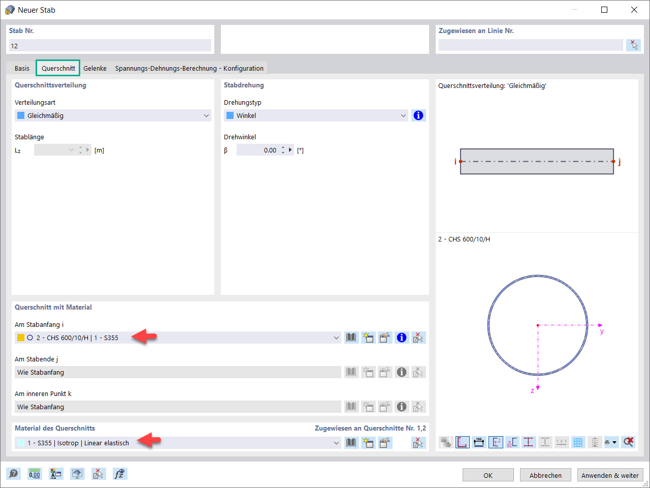 Neuer Stab: Querschnitt
