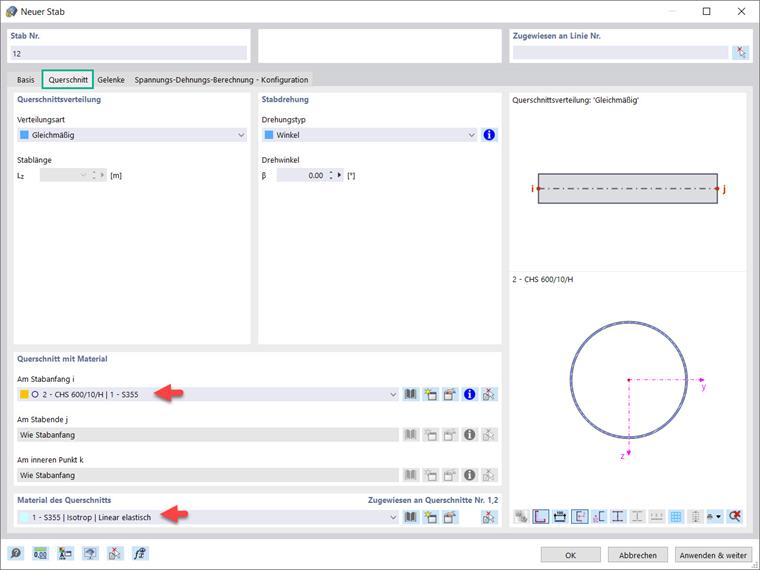 Neuer Stab: Querschnitt