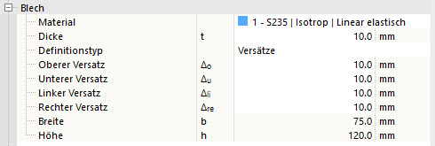 Stirnplatteneinstellung - Definitionstyp Versätze