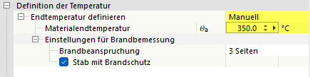 Brandschutzkonfiguration mit manuell definierter Temperatur - Stahlbemessung nach EN 1993