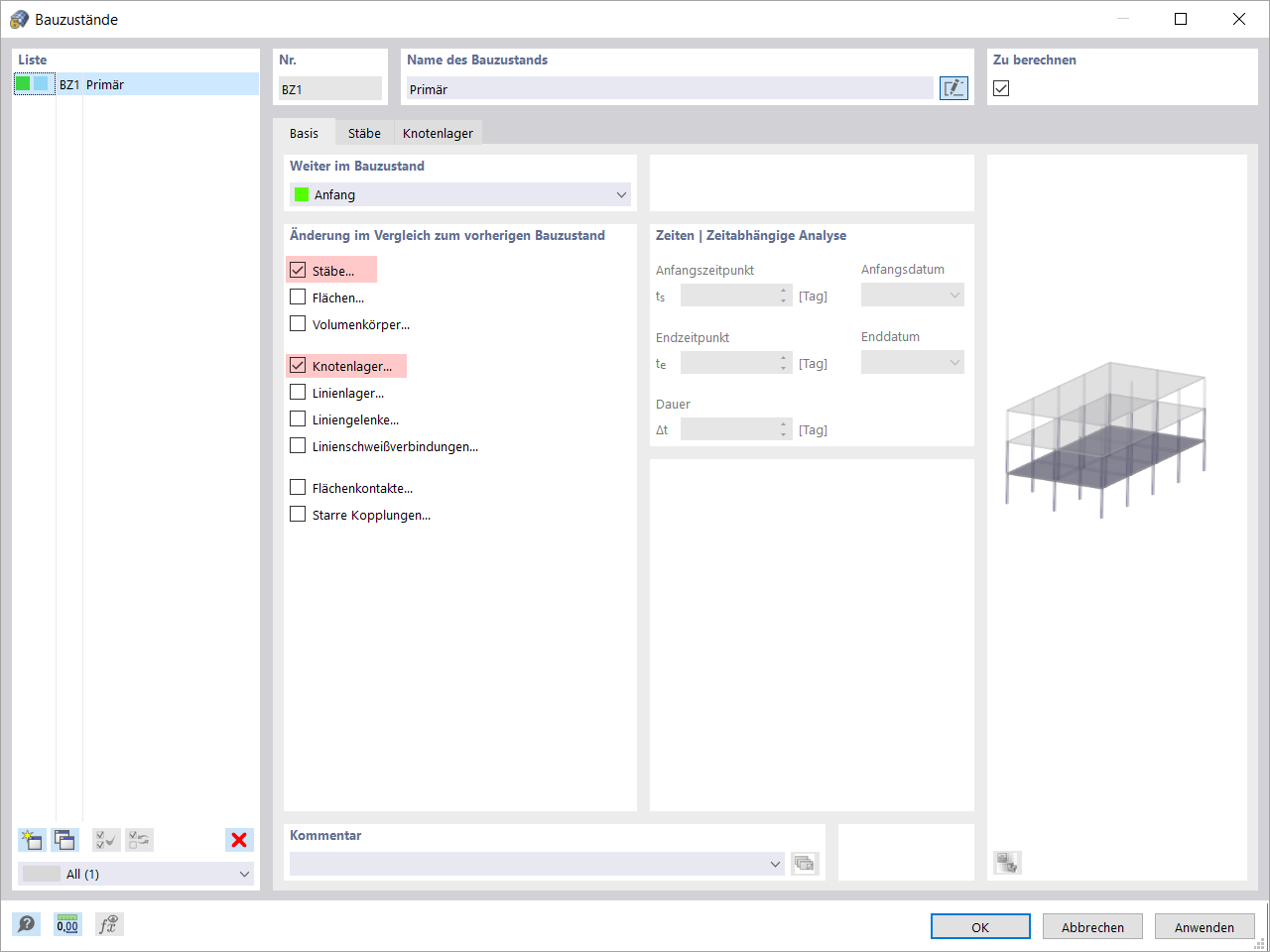 Dialogfeld "Bauzustände"