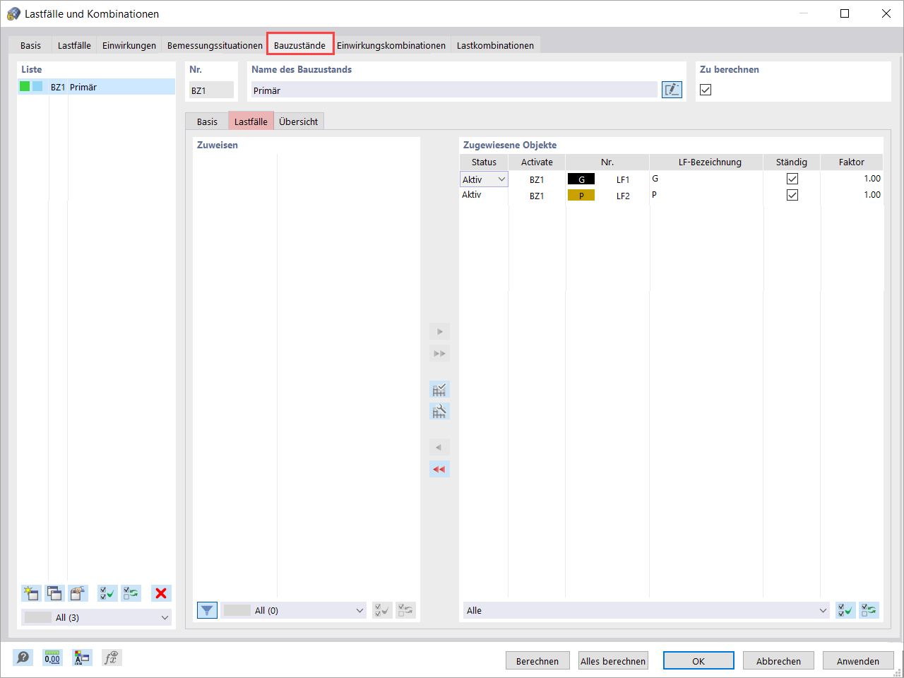 Liste "Zugewiesene Objekte"