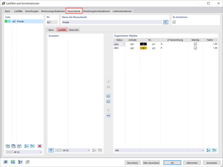 Liste "Zugewiesene Objekte"