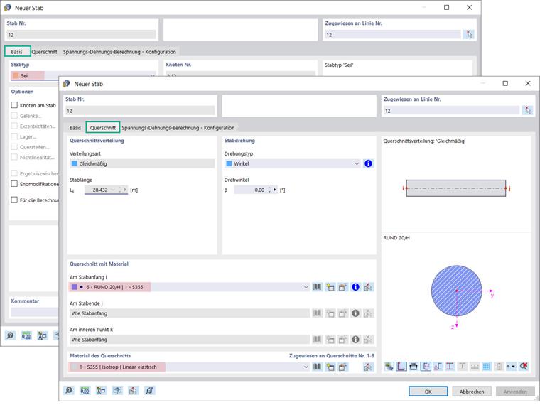 Querschnitt des neuen Stabes