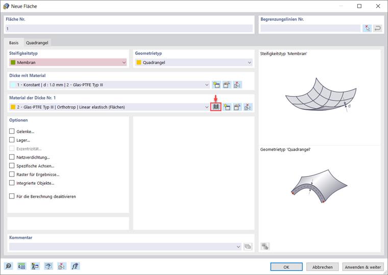 Neue Fläche mit Typ "Membran"