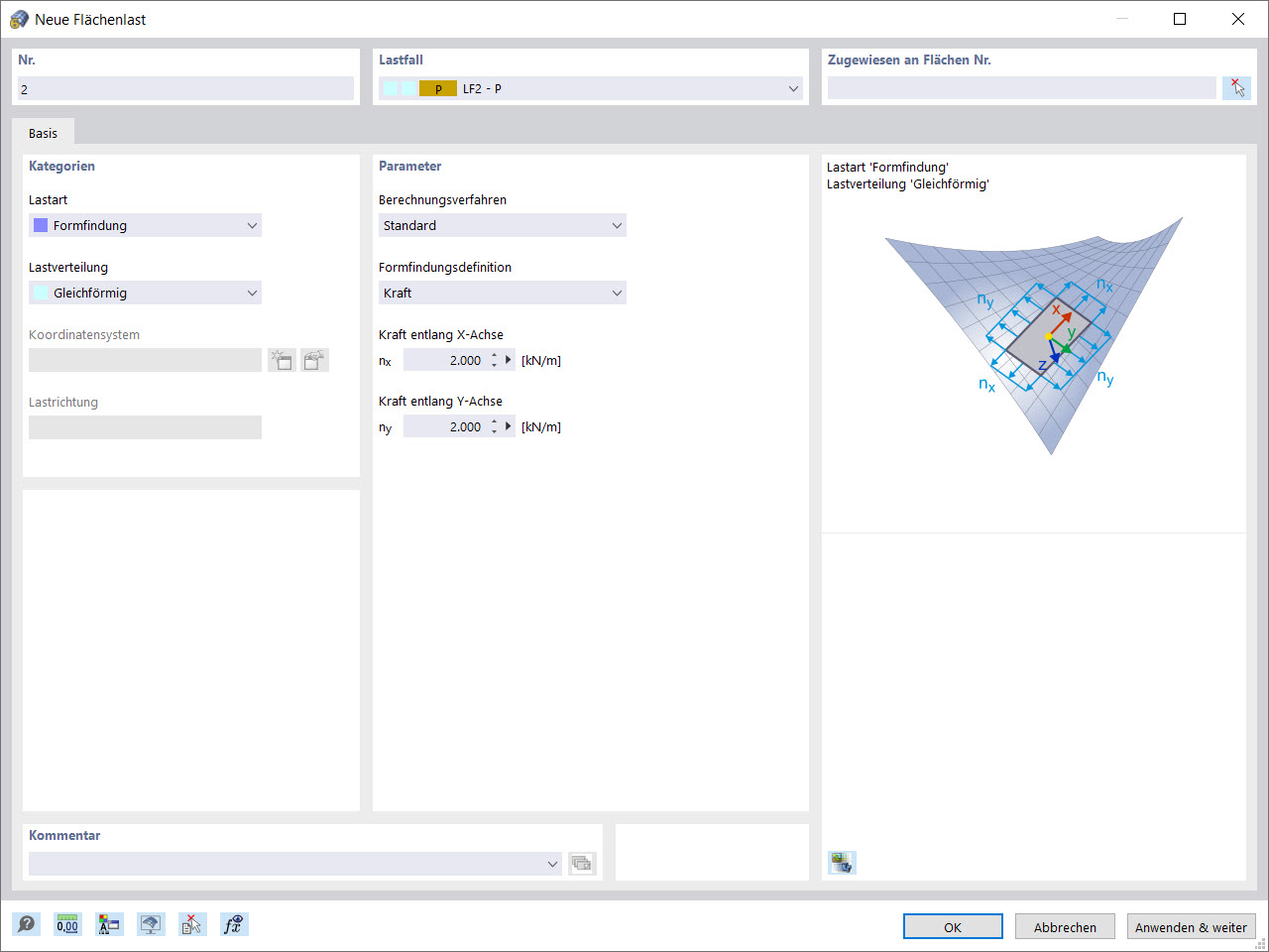 Neue Flächenlast vom Typ "Formfindung"