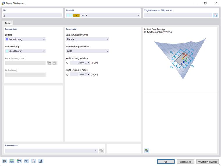 Neue Flächenlast vom Typ "Formfindung"