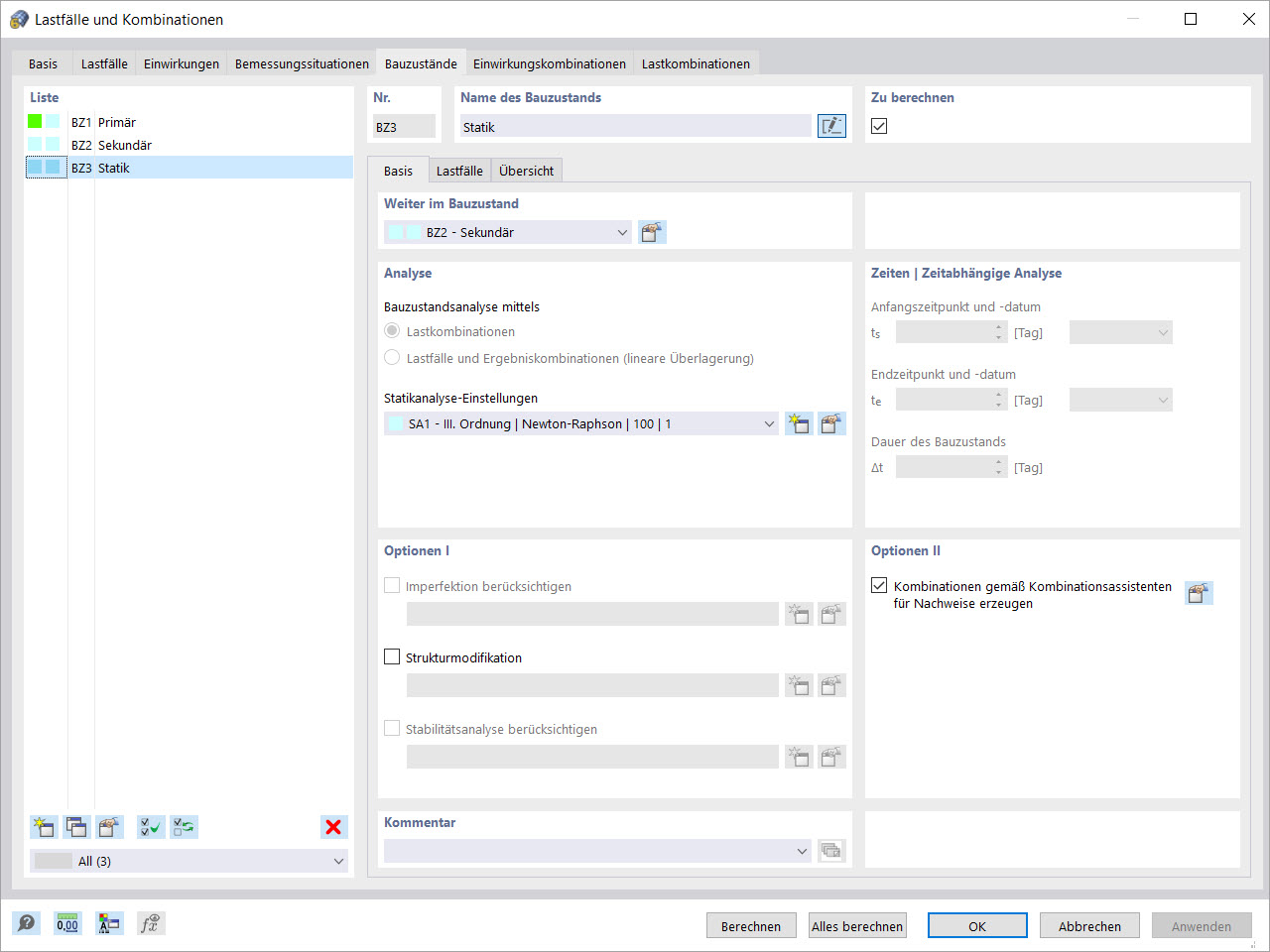 Bauzustand "Statische Berechnung an Form 2"