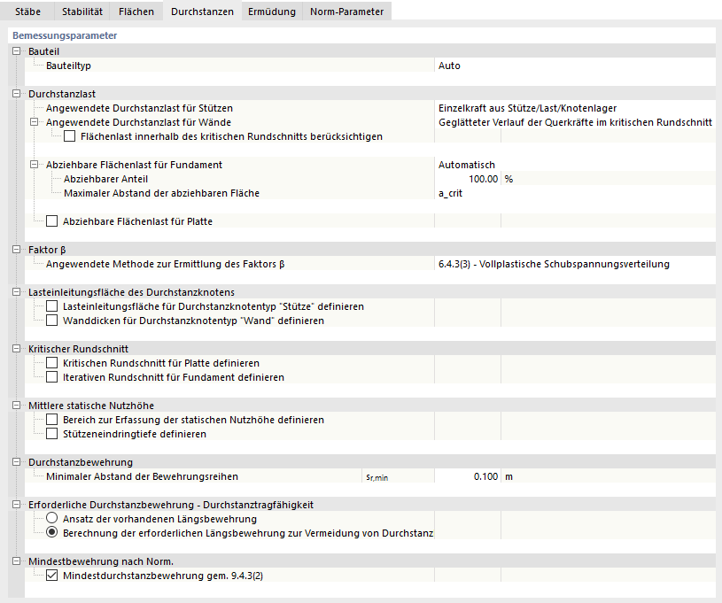 Tragfähigkeitskonfiguration bearbeiten – Durchstanzen