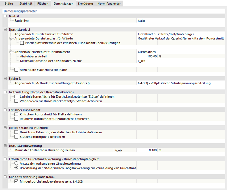 Tragfähigkeitskonfiguration bearbeiten – Durchstanzen