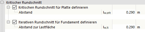 Kritischen Rundschnitt für Platte und Fundament definieren