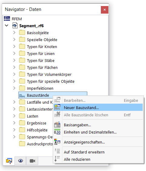 Navigator - Daten: Bauzustände