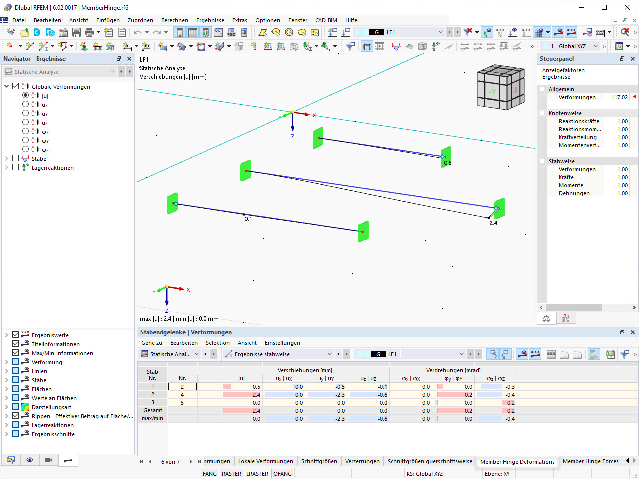 Feature 002450 | Ergebnistabellen für Stabendgelenke