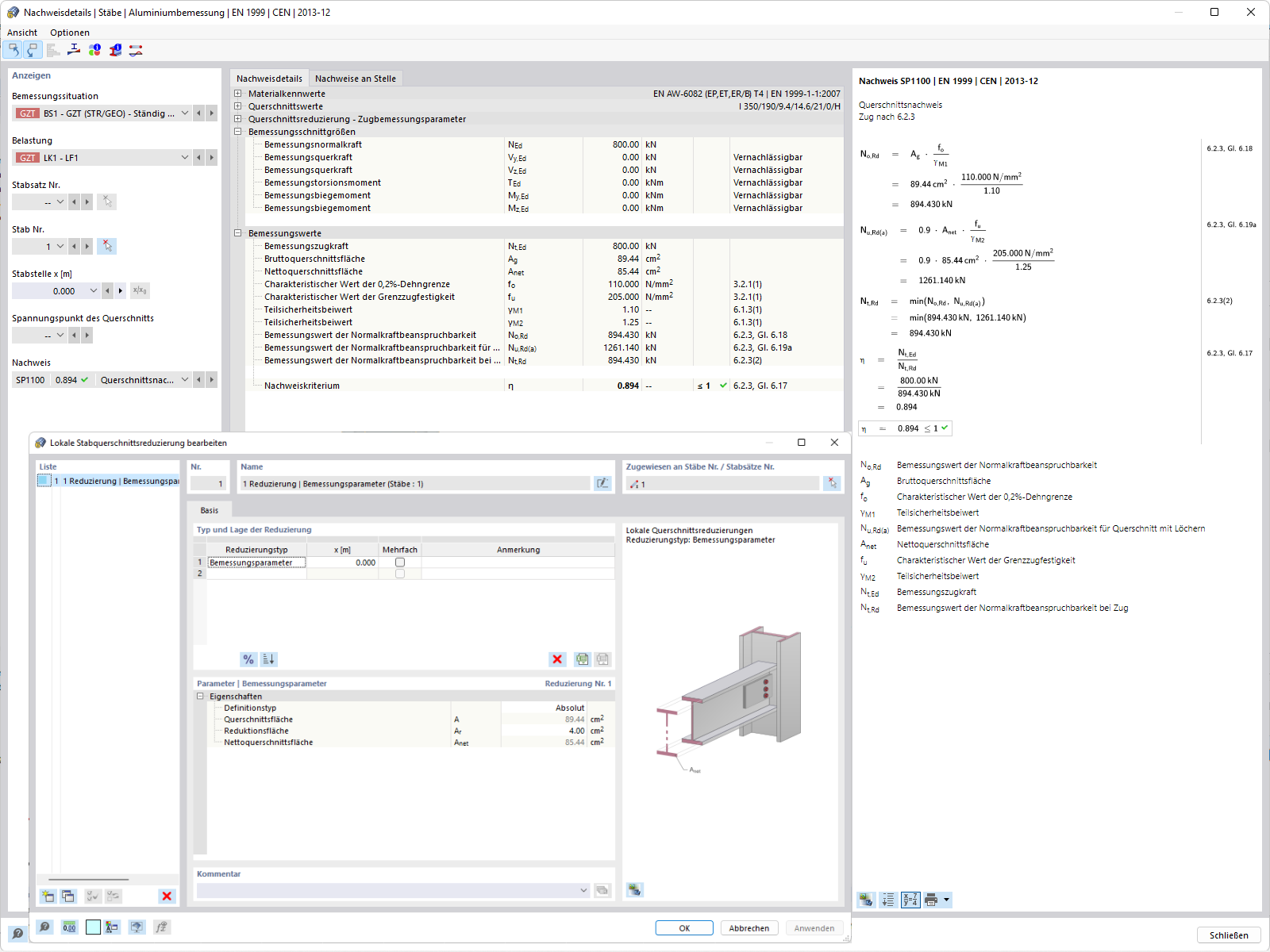 Analyse von Zugverbindungen in Metalltragwerken bei reduzierten Querschnittsflächen durch Schraubenlöcher.