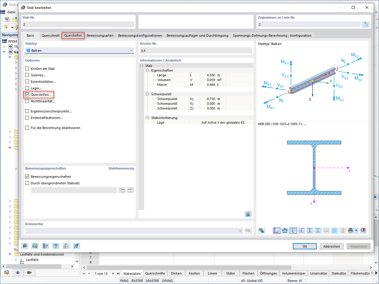 Feature 002470 | Flächenmodell aus Stab mit Stabquersteifen