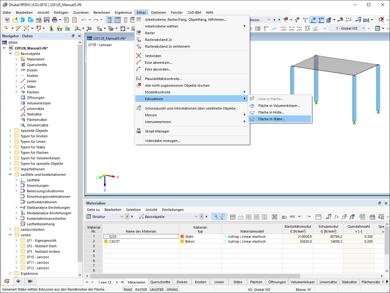 Feature 002471 | Fläche in Stäbe extrudieren