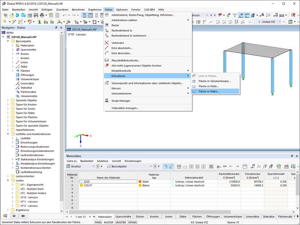 Feature 002471 | Fläche in Stäbe extrudieren