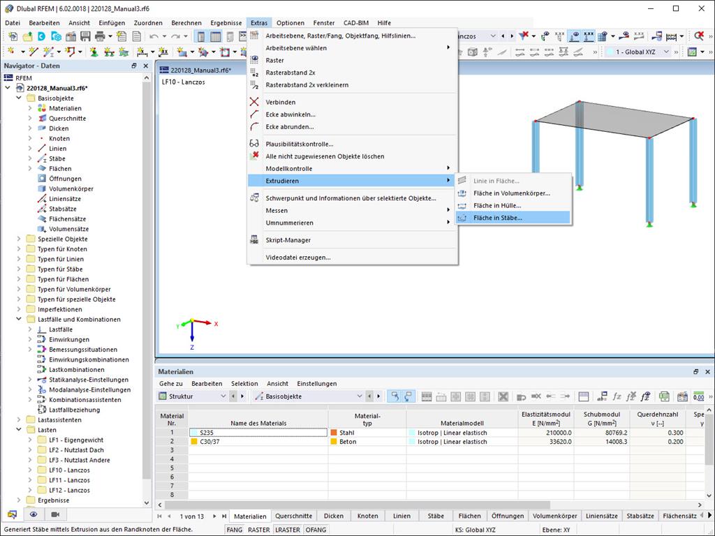 Feature 002471 | Fläche in Stäbe extrudieren