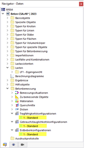 Standardkonfigurationen für Betonbemessung nach CSA A23.3