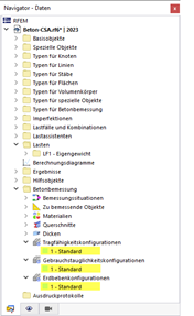 Standardkonfigurationen für Betonbemessung nach CSA A23.3