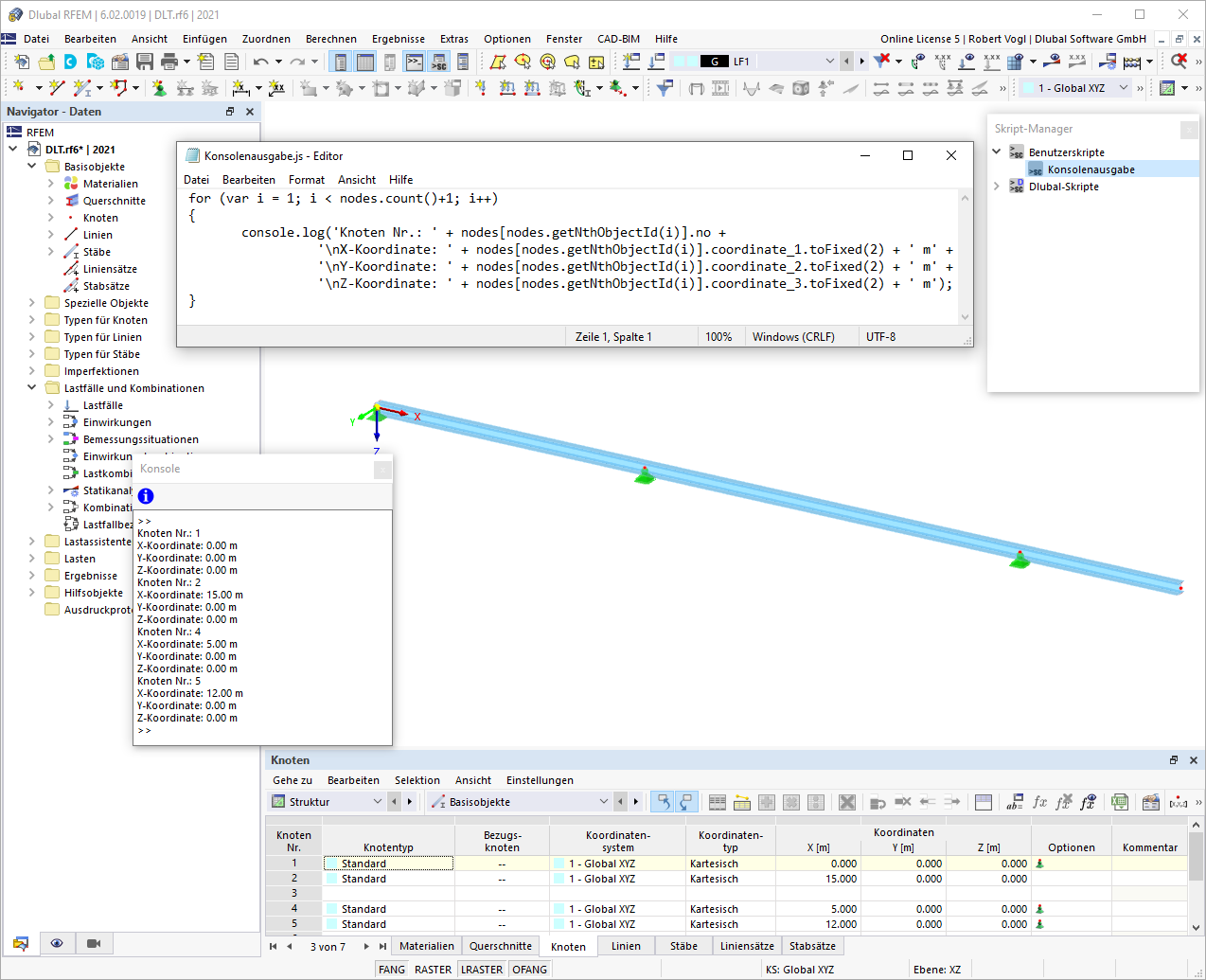 Kontrollausgabe in Konsole